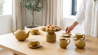 سرویس چای‌خوری و پذیرایی دست ساز سرامیکی ۴ نفره